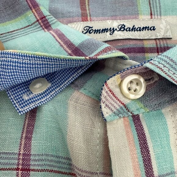 Tommy Bahama Linen Long Sleeve Button Down Shirt 2XL Blue Purple Plaid - Picture 9 of 12